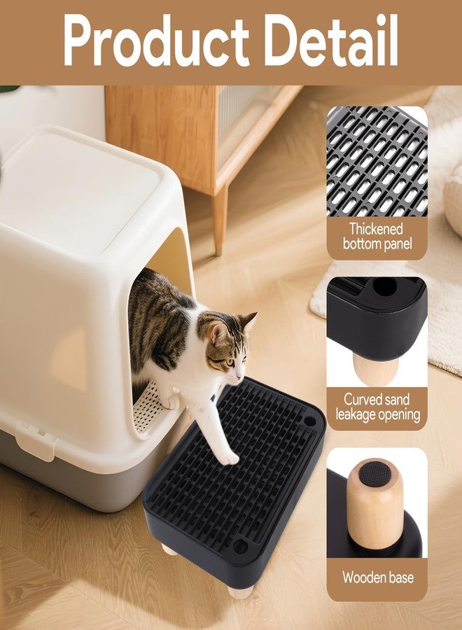 GENZYRE Cat Ramp Litter Box Step, Small Senior Cat Litter Box Mats Ramp for Floor with Wooden Base, Low Entry Cute Cats Food Mat Stairs Prevent Tracking, Silicone Small Litter Boxes Shield Catcher Mat Black - Image 3
